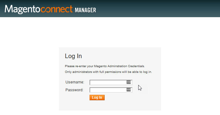 Magento connect login page